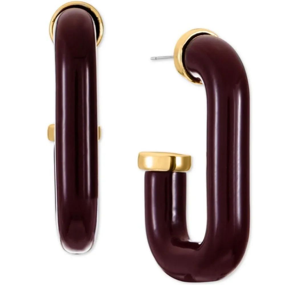 Alfani Gold Link Hoop Burgundy Earrings